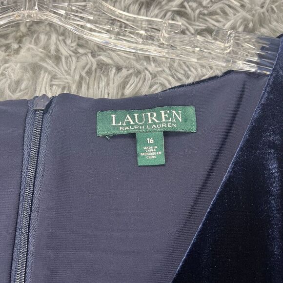 Lauren Ralph Lauren Blue Velvet Midi Dress Women's 16 Bodycon Classic‎ Party - Picture 4 of 10
